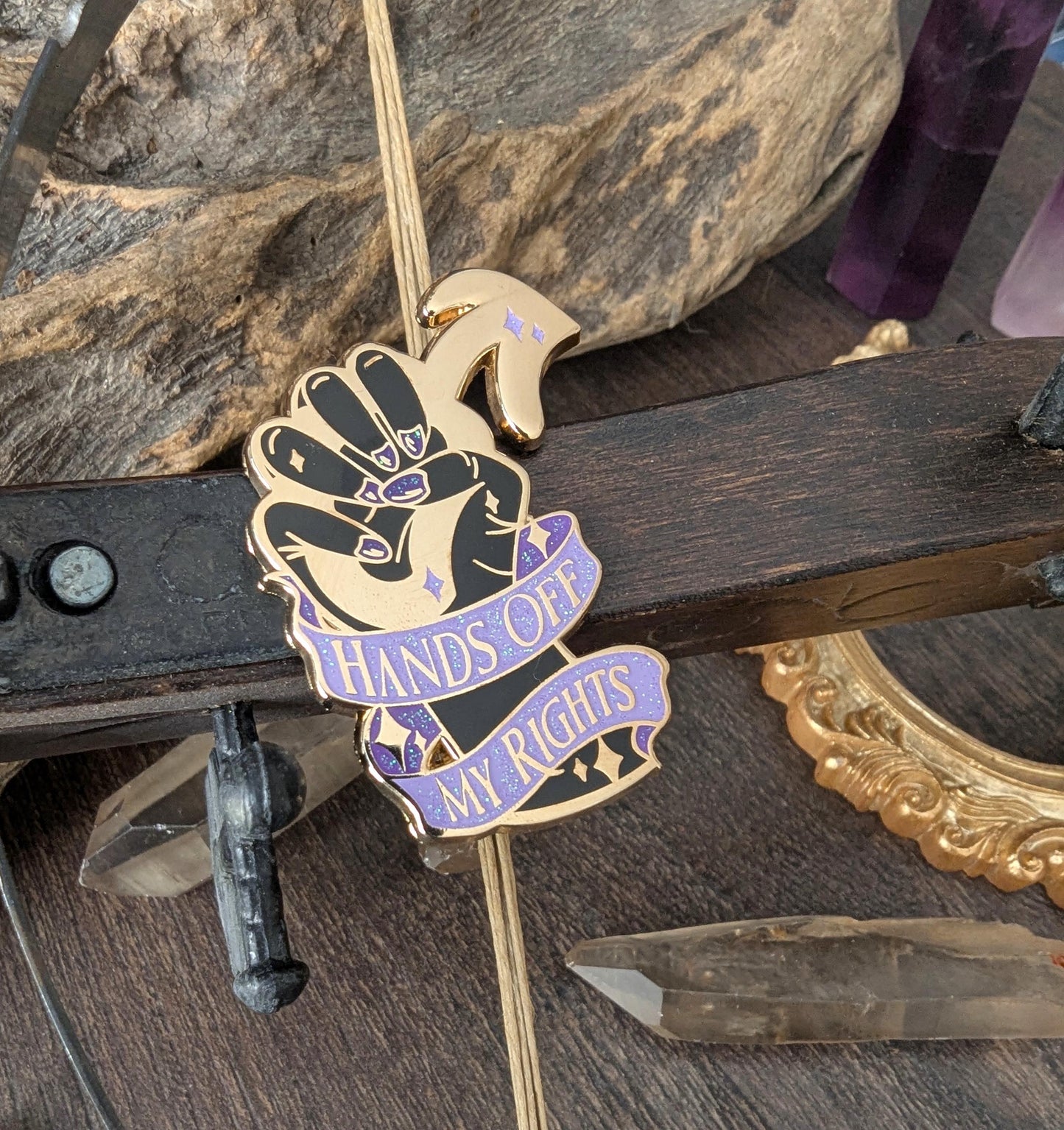 Hands off my rights feminine rage enamel pin