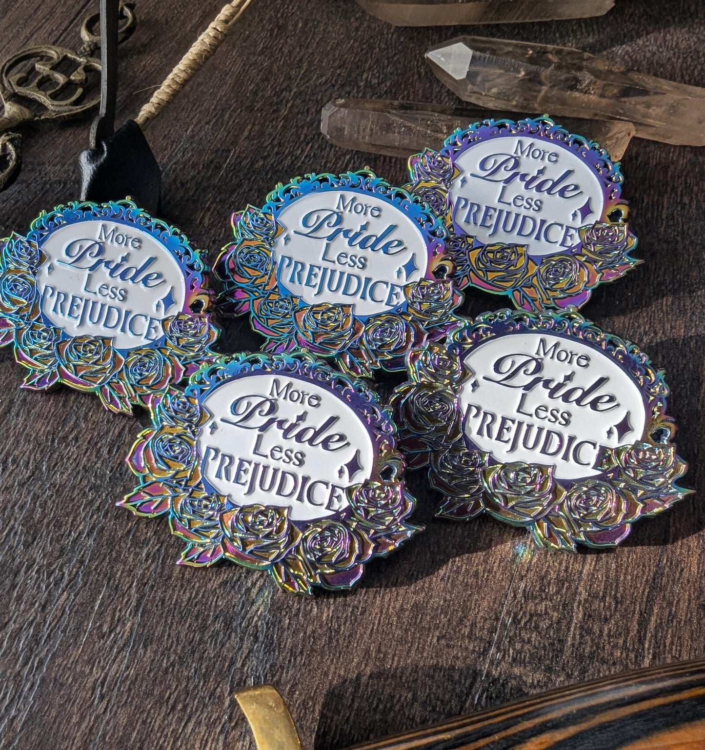More pride less prejudice feminine rage enamel pin