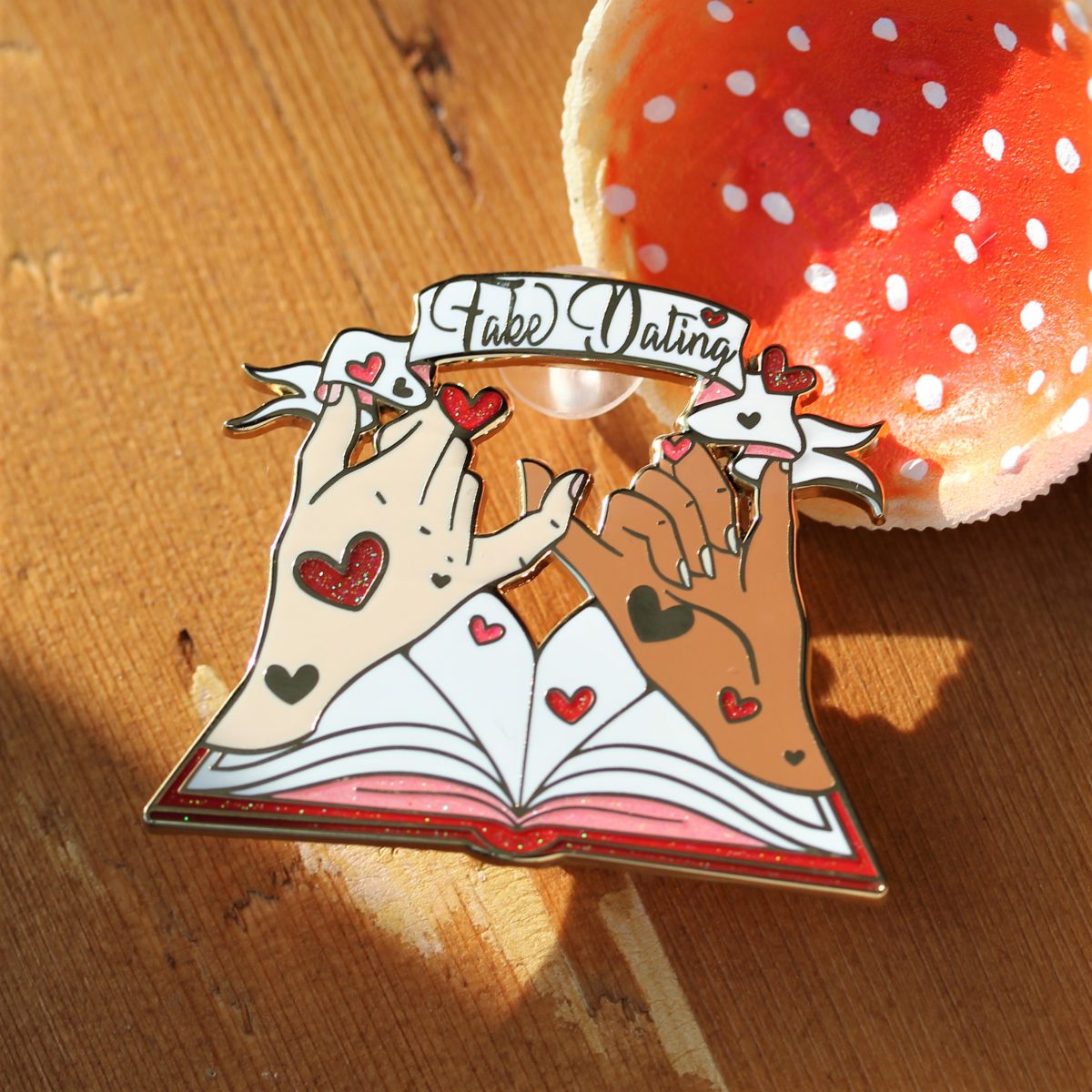 fake dating enamel pin