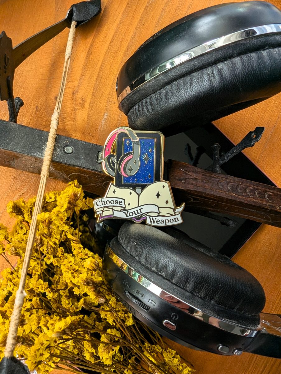 choose your weapon enamel pin