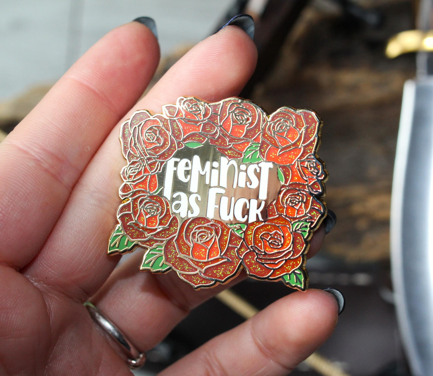 Feminist as fuck feminine rage enamel pin