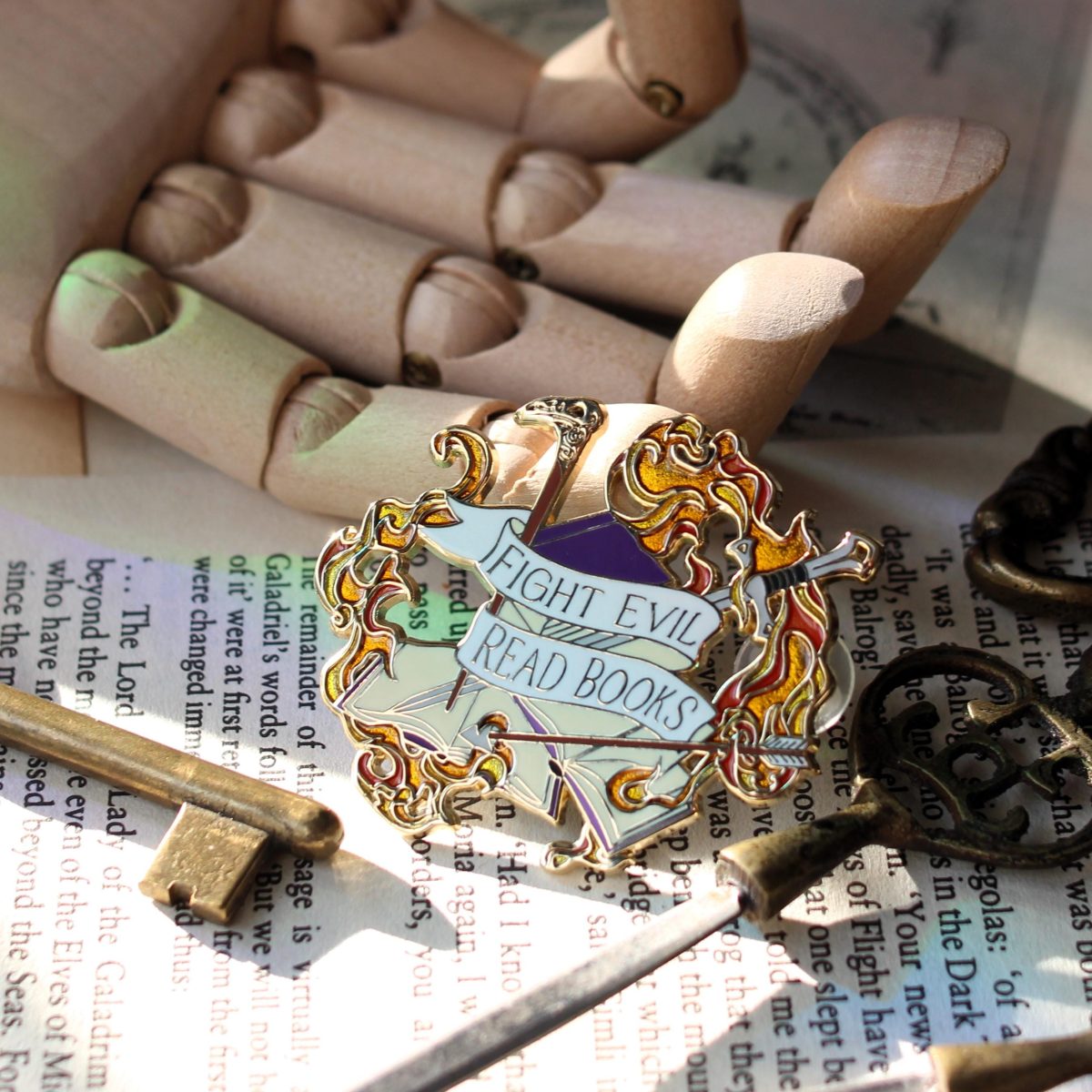 Book Lover Enamel Pin - Fight Evil, Read Books V2