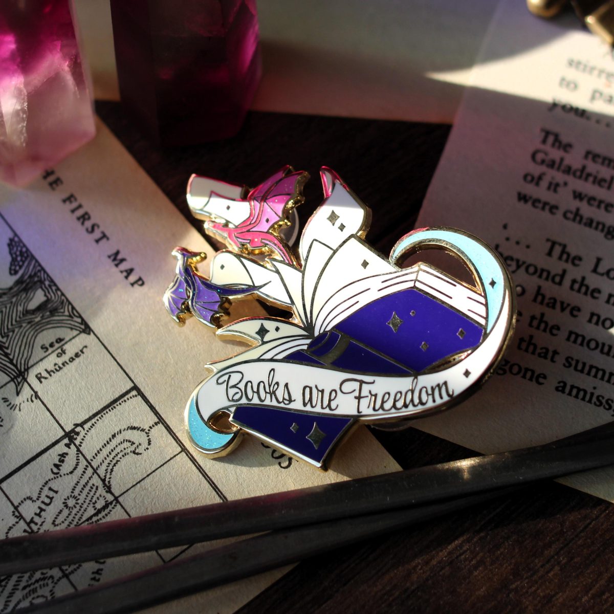 Books are Freedom bookish enamel pin, book lover badge