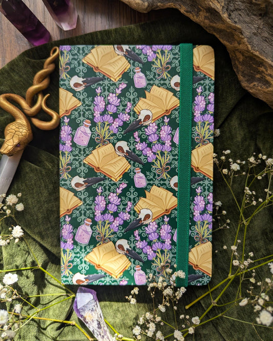 Cottagecore (dark green) illustrated cover journal, A5 dotted notebook