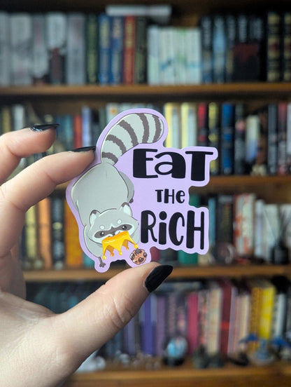 Eat the Rich chaotic raccoon vinyl sticker