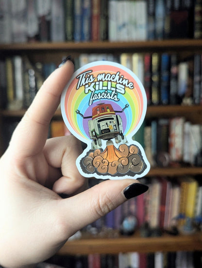 this machine kills fascists translucent sticker, kindle sticker