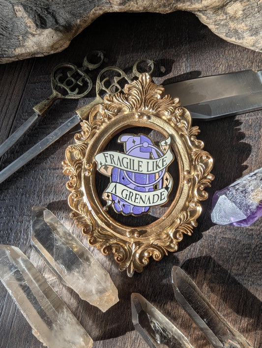 Fragile like a grenade feminine rage enamel pin