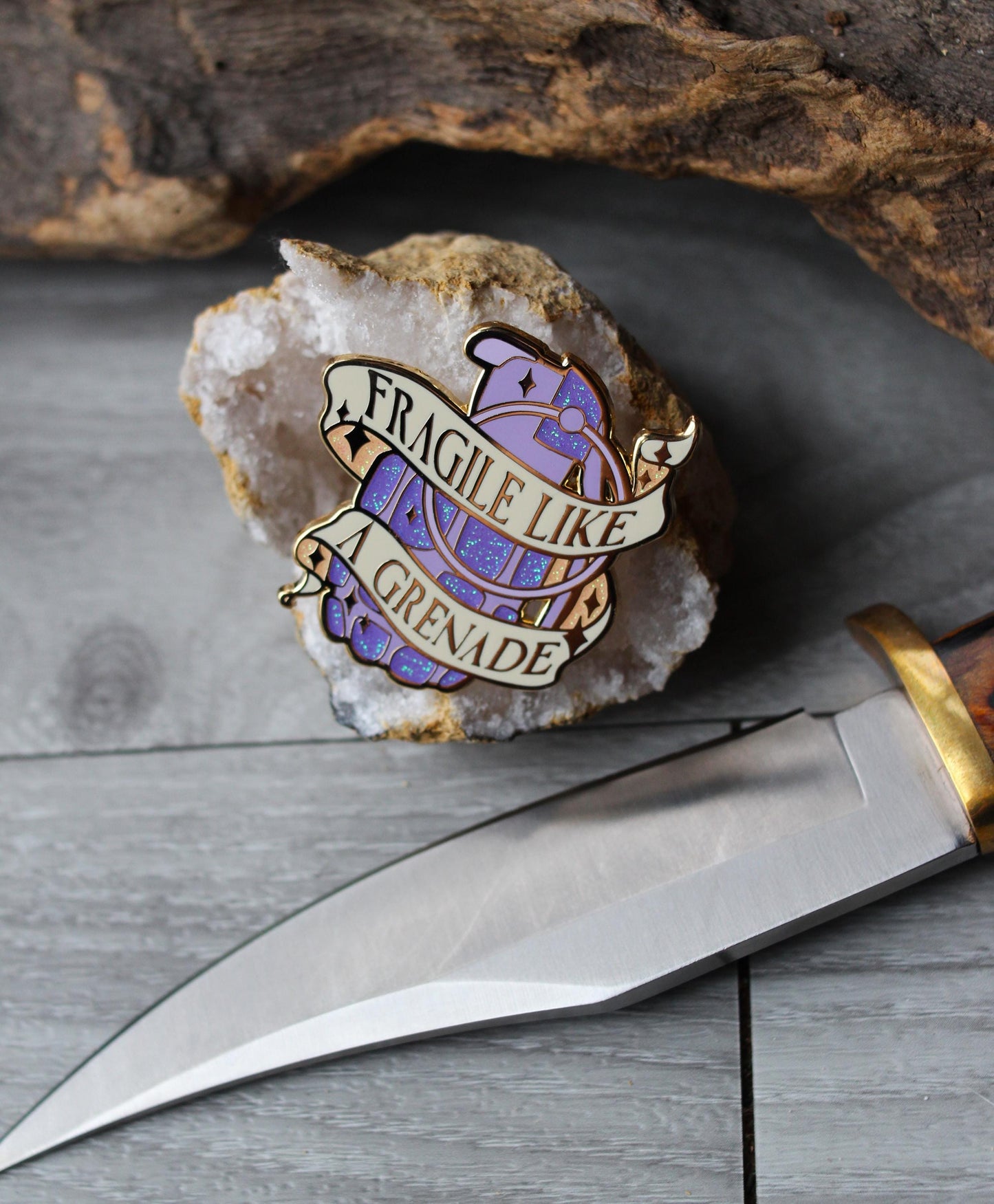 Fragile like a grenade feminine rage enamel pin