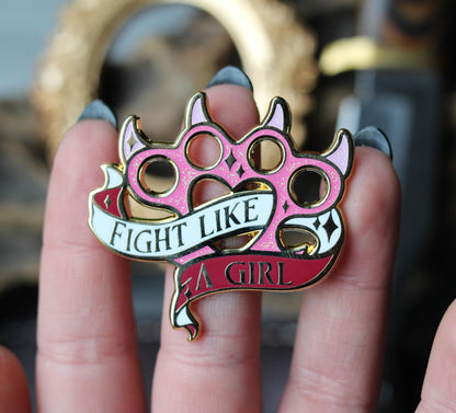Feminist knuckleduster feminine rage enamel pin