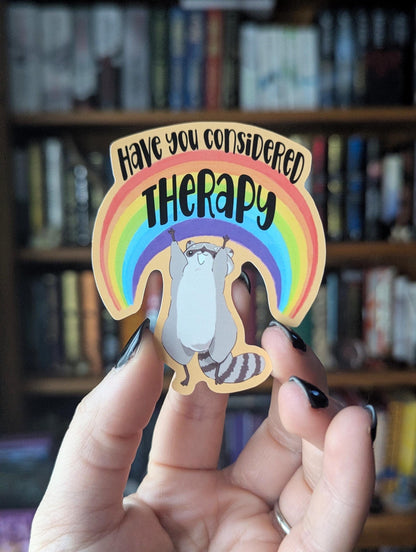 Consider therapy chaotic raccoon vinyl sticker