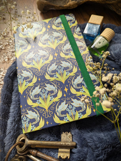 Dragon Floral Notebook | Teal Fantasy Journal | Subtle Dragon Design Writing Book | Bookish Aesthetic Notebook | Reader Gift