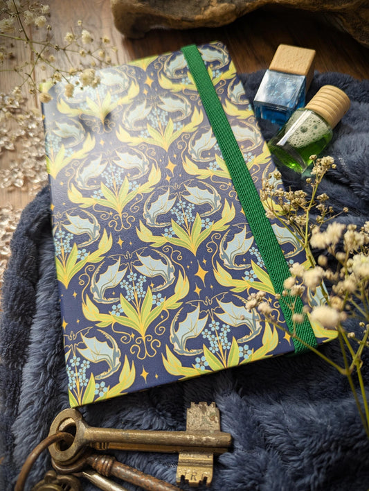 Dragon Floral Notebook | Teal Fantasy Journal | Subtle Dragon Design Writing Book | Bookish Aesthetic Notebook | Reader Gift