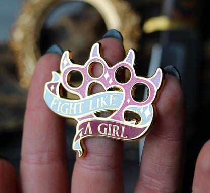 Feminist knuckleduster feminine rage enamel pin