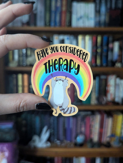 Consider therapy chaotic raccoon vinyl sticker