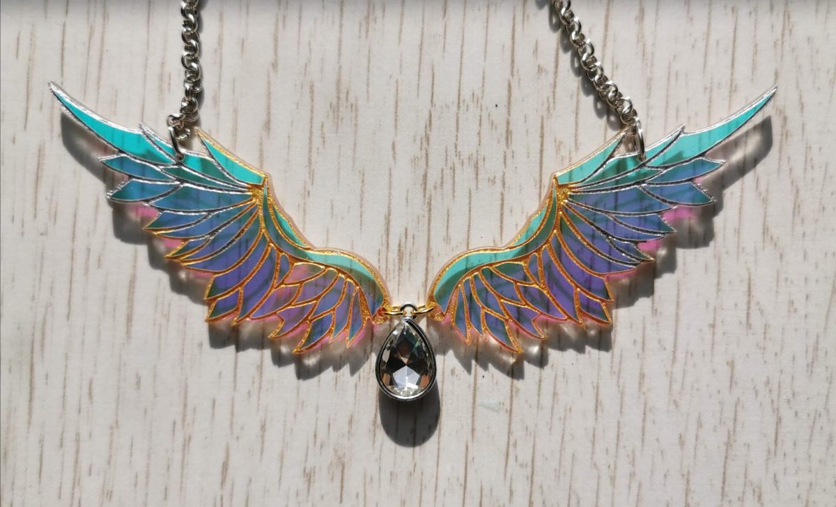 iridescent angel wings necklace