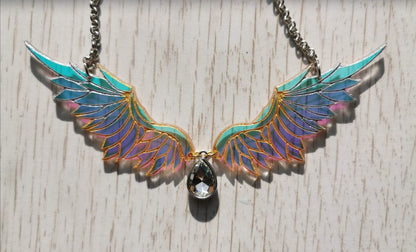 iridescent angel wings necklace