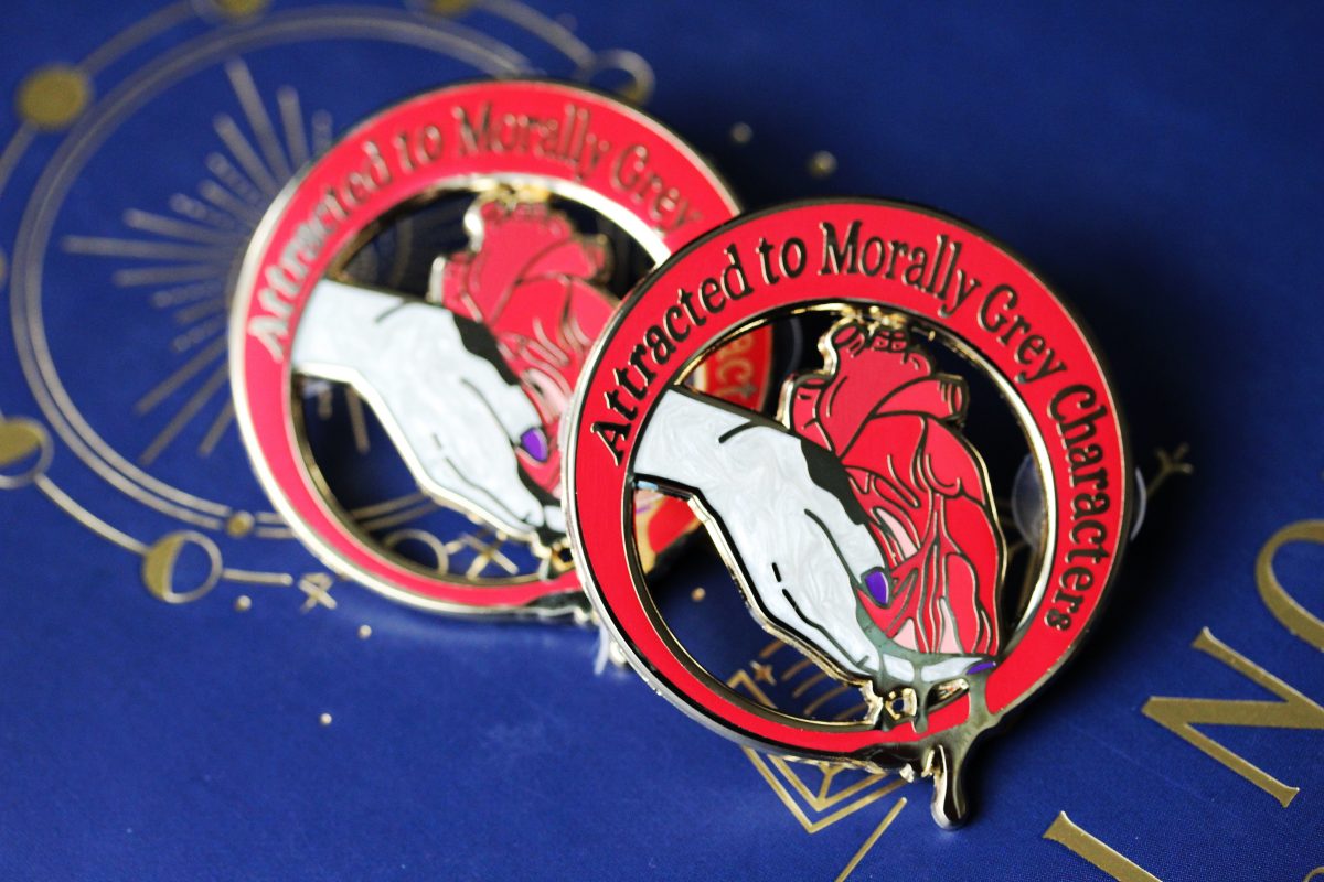 morally grey enamel pin