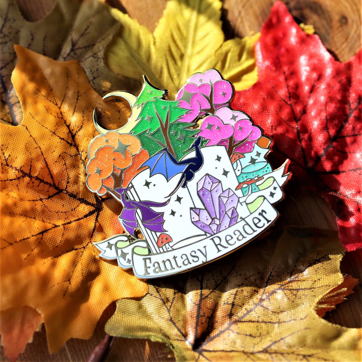 fantasy reader enamel pin