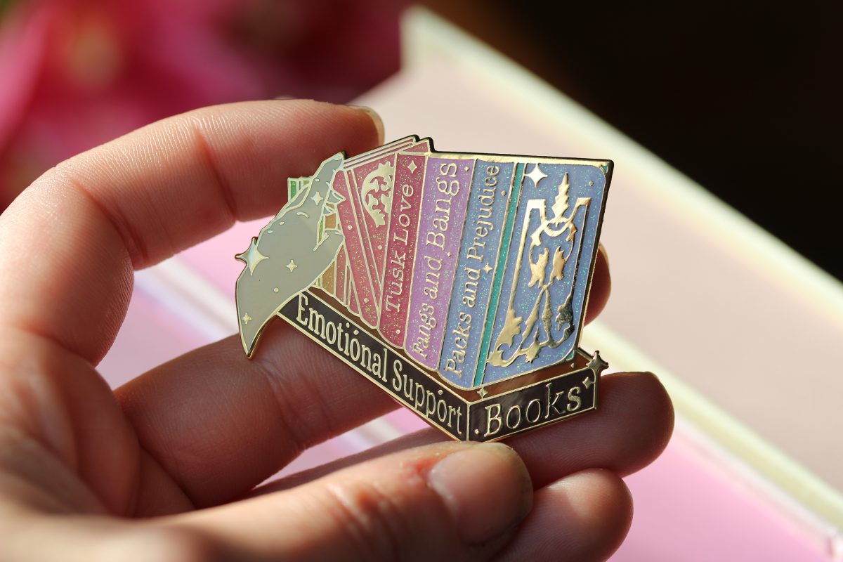 emotional support books enamel pin