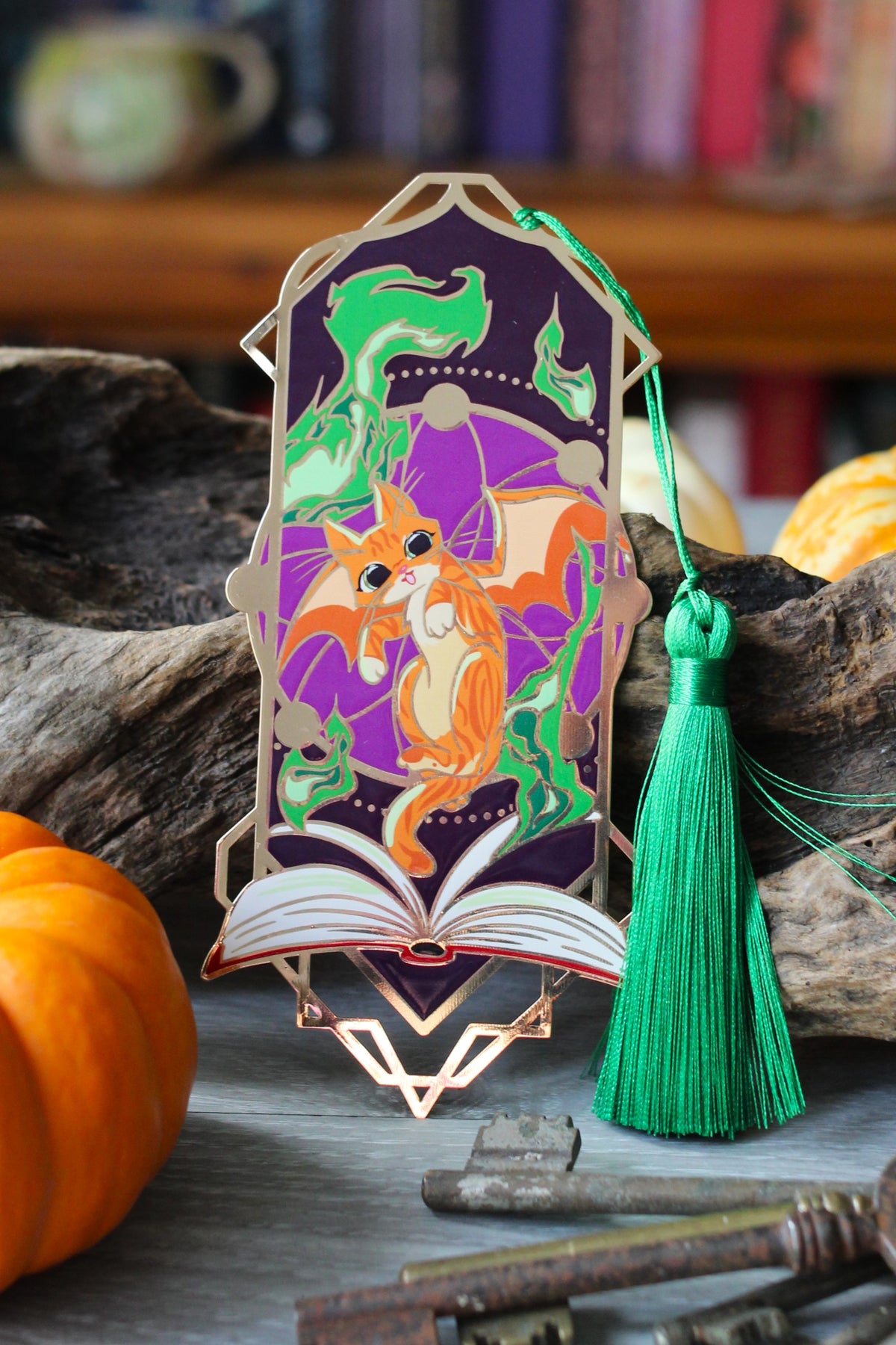 The Summoning- Felines and Folios cat lover metal bookmark with tassel