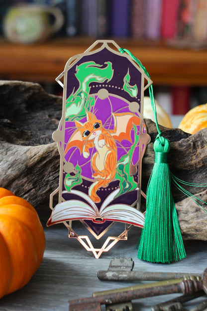 The Summoning- Felines and Folios cat lover metal bookmark with tassel