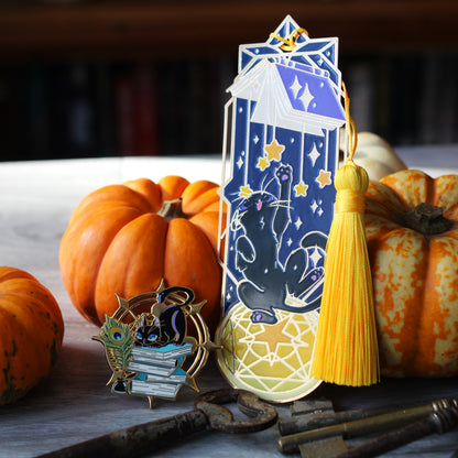 Reach for the Stars- Felines and Folios cat lover metal bookmark with tassel