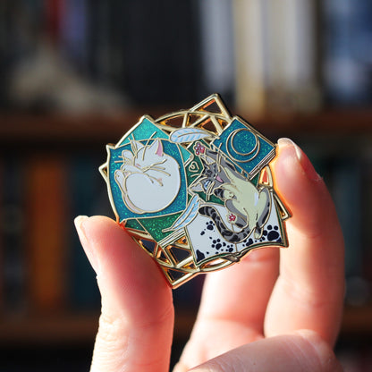 Left unattended- Felines and Folios enamel pin