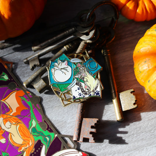 Left unattended- Felines and Folios enamel pin
