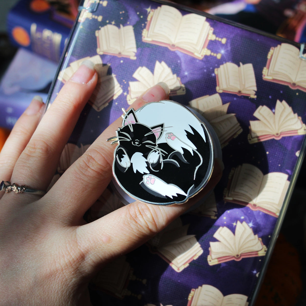 Tuxedo Cat magnetic Kindle Grip, bookish magnetic phone grip, interchangeable ereader holder