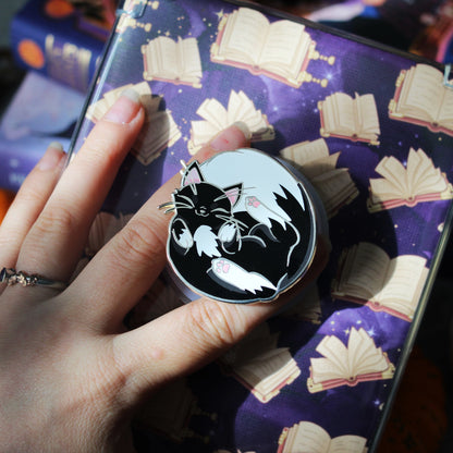 Tuxedo Cat magnetic Kindle Grip, bookish magnetic phone grip, interchangeable ereader holder