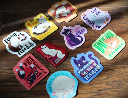 Woe is me- Felines and Folios collection sticker