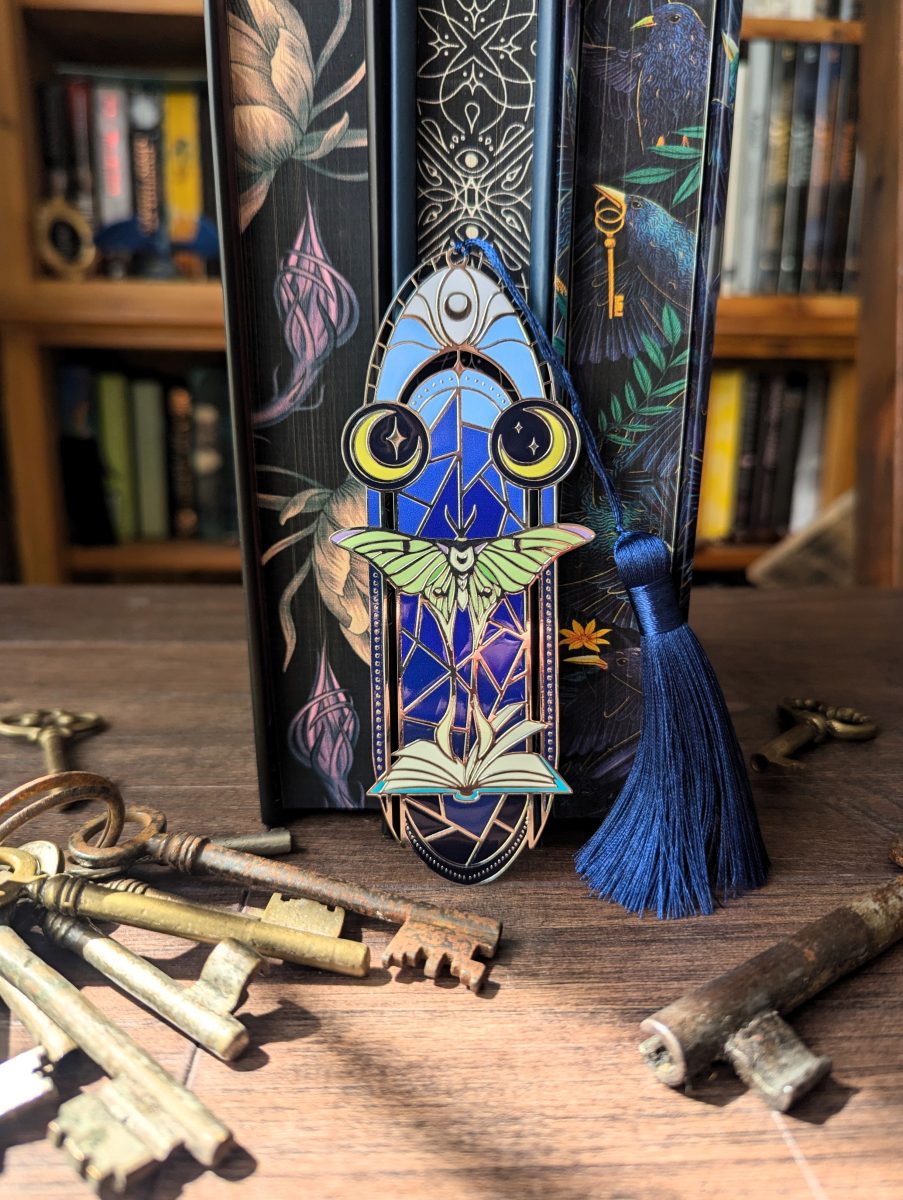luna moth metal bookmark