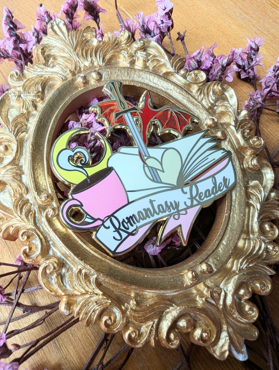 romantasy reader enamel pin