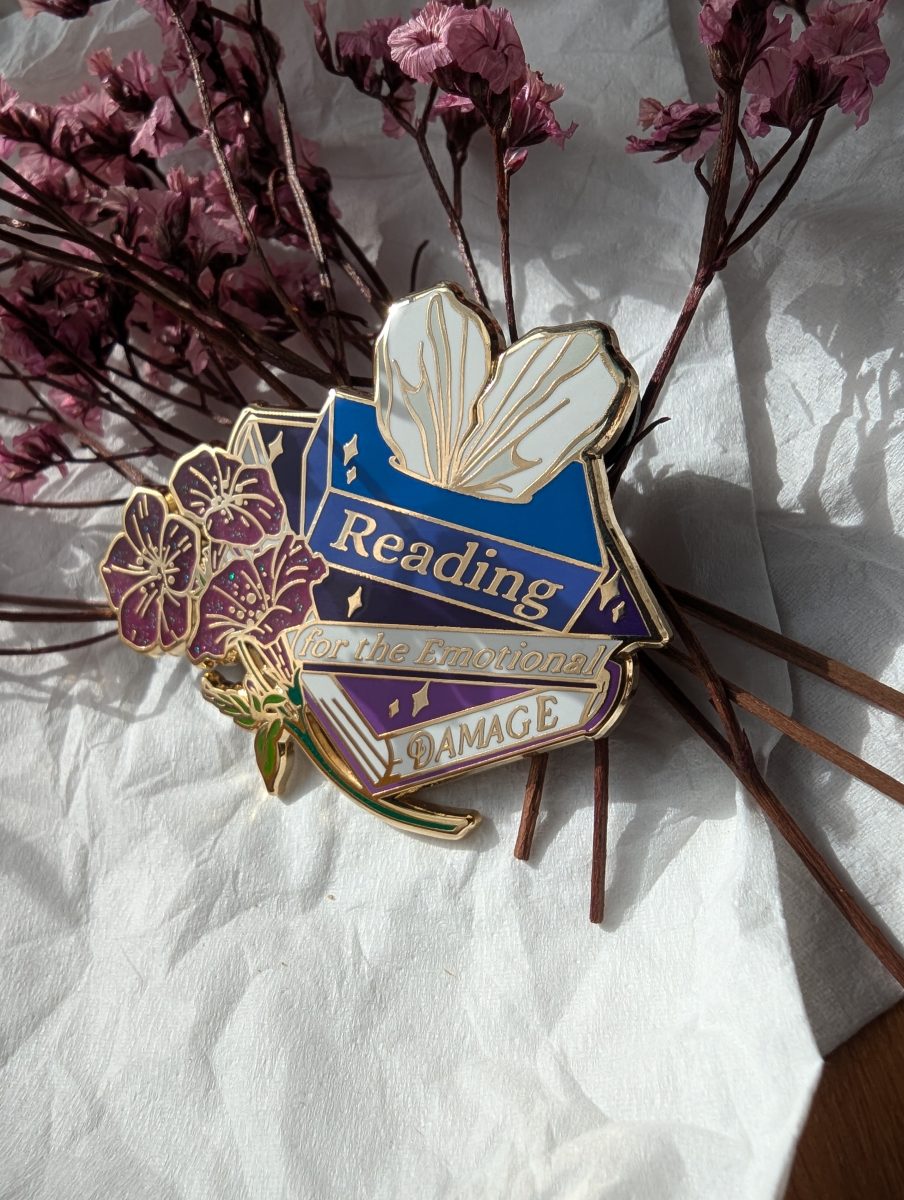 reading for the emotional damage enamel pin