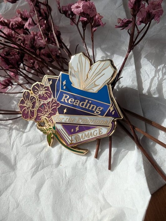 reading for the emotional damage enamel pin