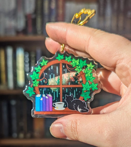 cat acrylic keychain, rainy days keychain