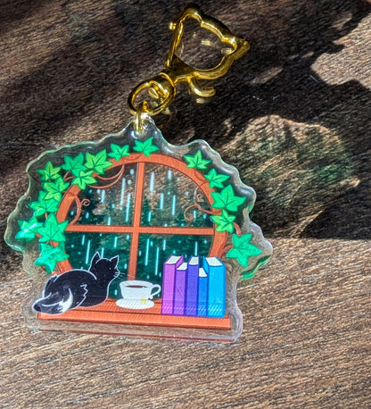 cat acrylic keychain, rainy days keychain