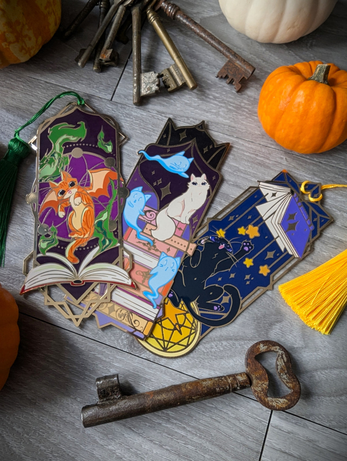 Reach for the Stars- Felines and Folios cat lover metal bookmark with tassel