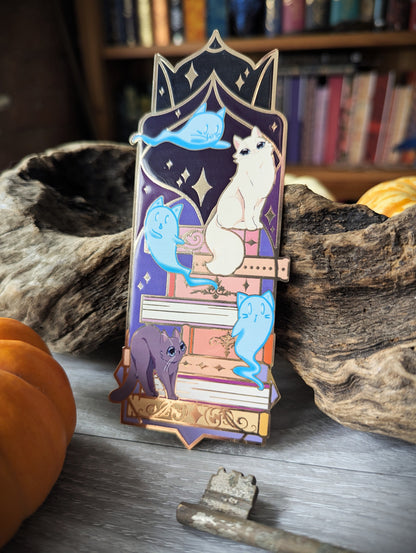 Nine Lives- Felines and Folios cat lover metal bookmark