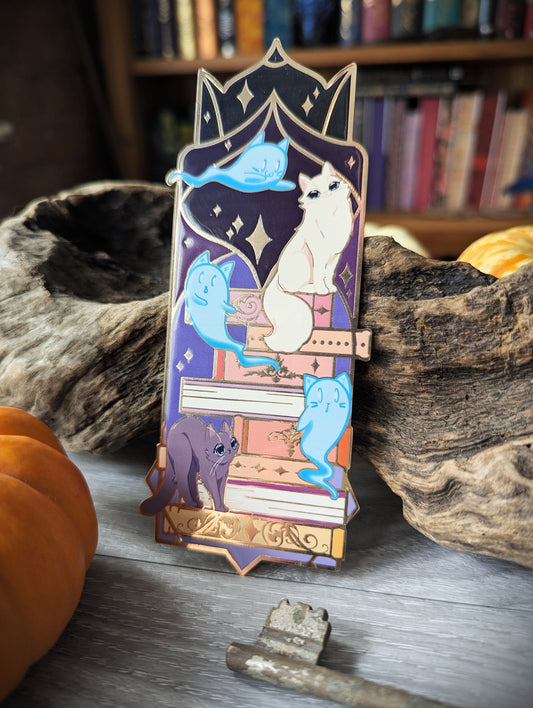 Nine Lives- Felines and Folios cat lover metal bookmark
