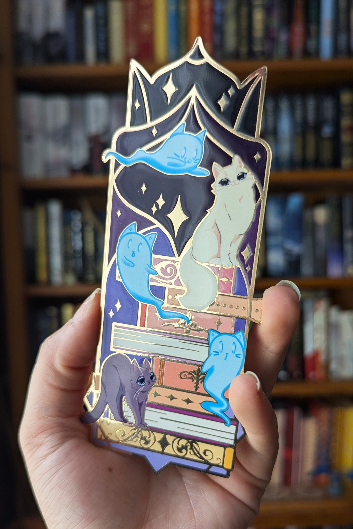 Nine Lives- Felines and Folios cat lover metal bookmark