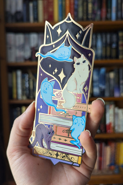 Nine Lives- Felines and Folios cat lover metal bookmark