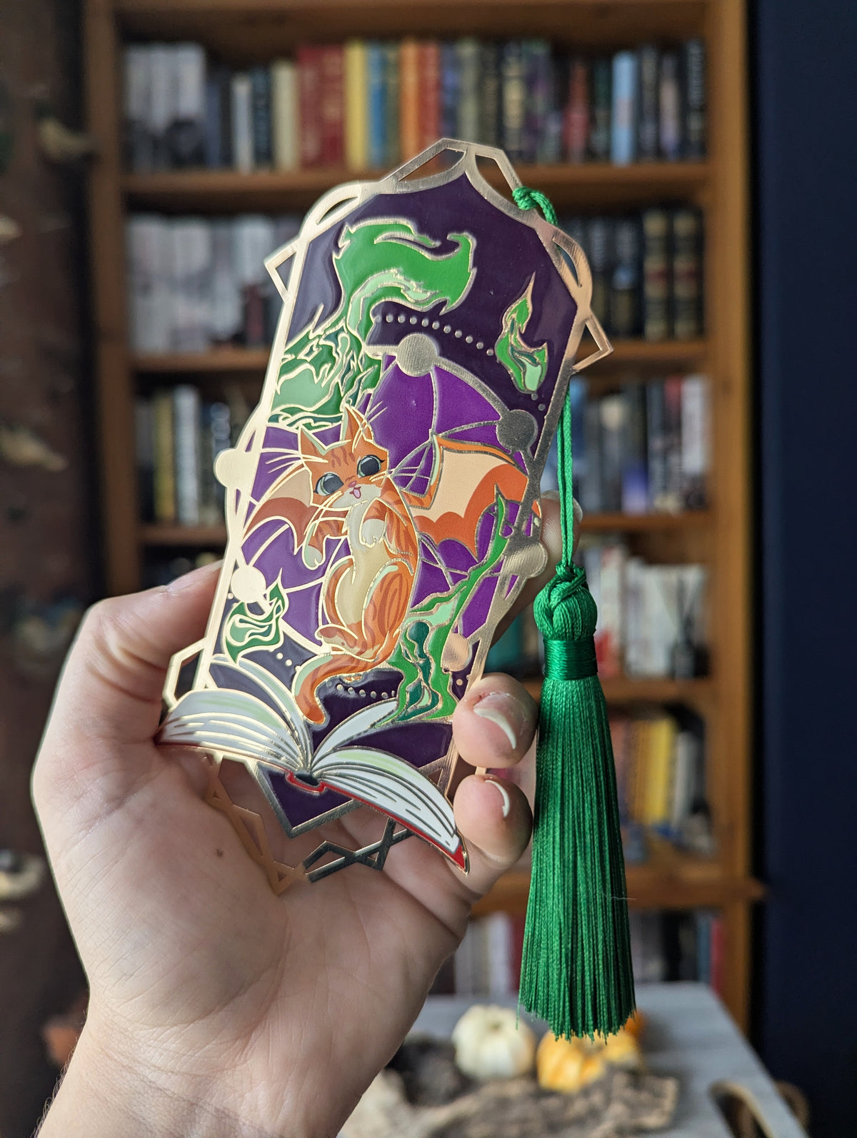 The Summoning- Felines and Folios cat lover metal bookmark with tassel