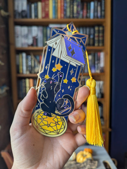 Reach for the Stars- Felines and Folios cat lover metal bookmark with tassel