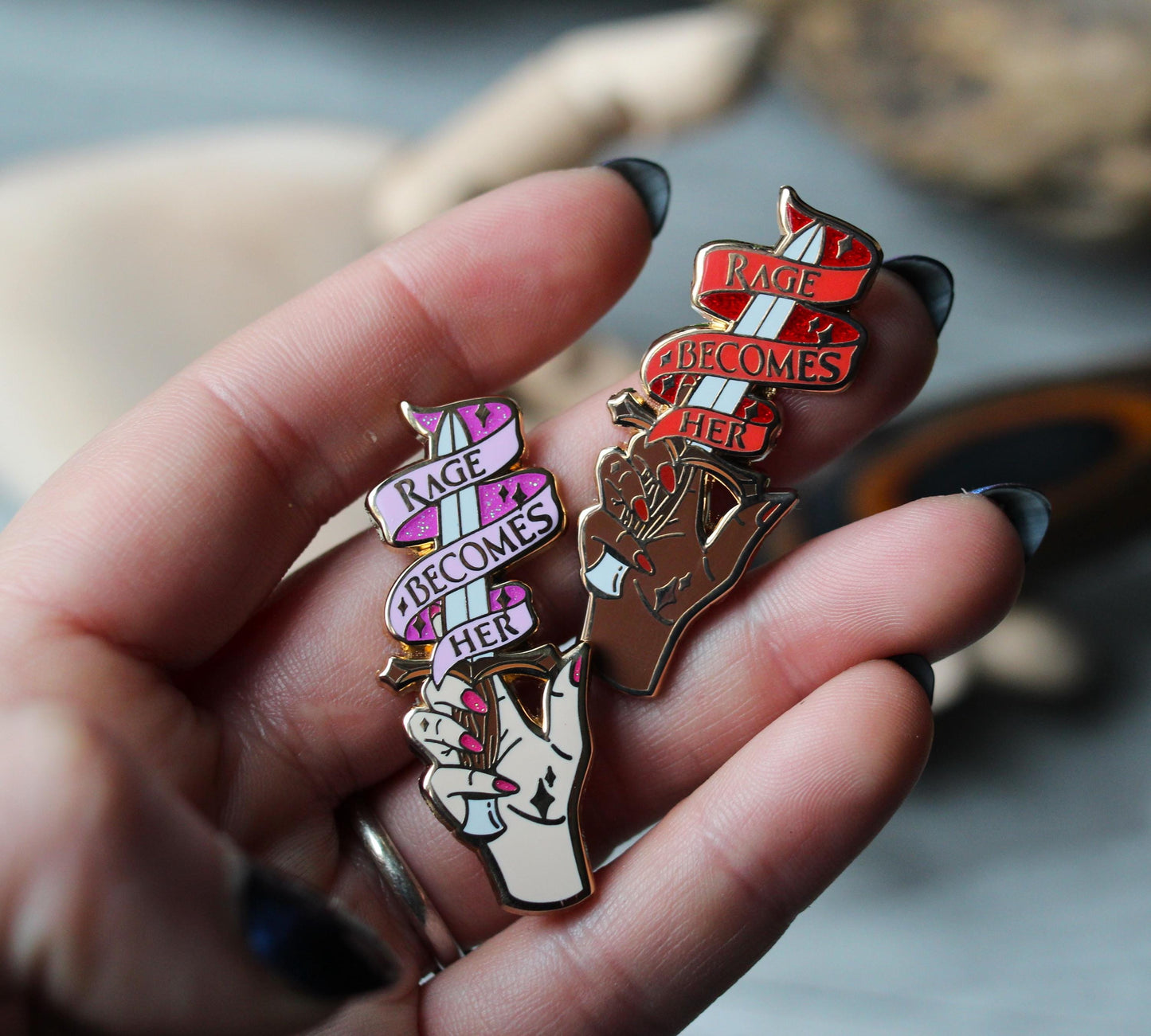 Rage Becomes Her feminine rage enamel pin