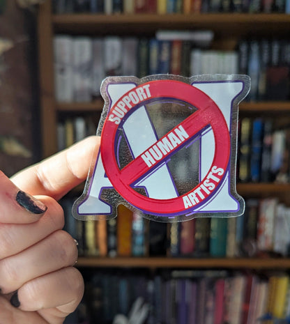 Support human artists translucent sticker