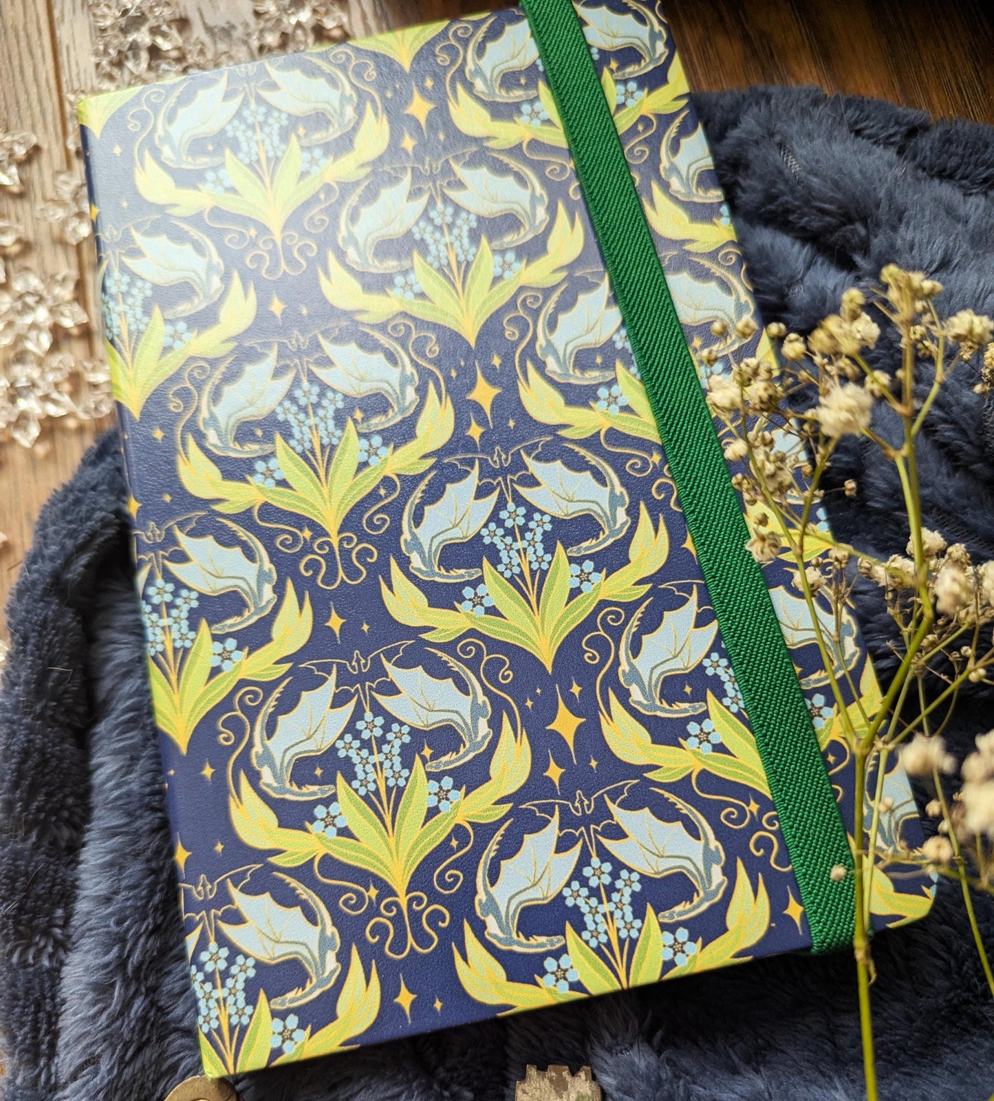 Dragon Floral Notebook | Teal Fantasy Journal | Subtle Dragon Design Writing Book | Bookish Aesthetic Notebook | Reader Gift