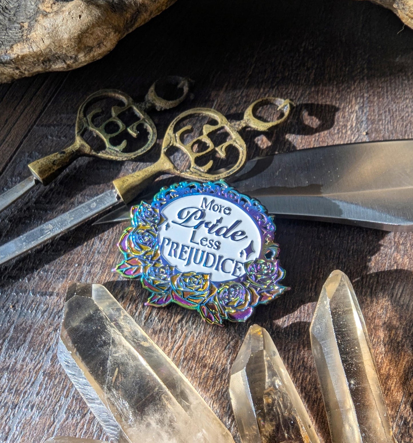 More pride less prejudice feminine rage enamel pin