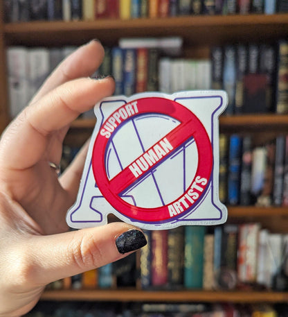 Support human artists translucent sticker
