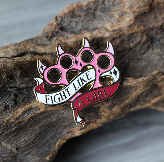 Feminist knuckleduster feminine rage enamel pin
